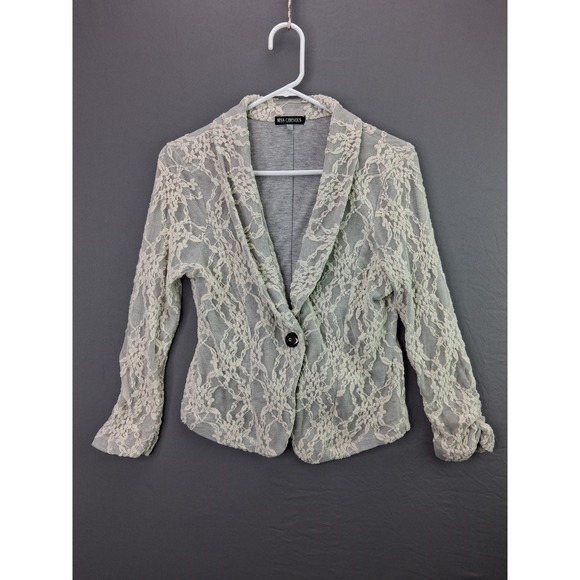 Miss Chievous Jackets & Blazers - Miss Chievous Lace Blazer Women XL Grey Cream Floral Single Button MBD44L560CR
